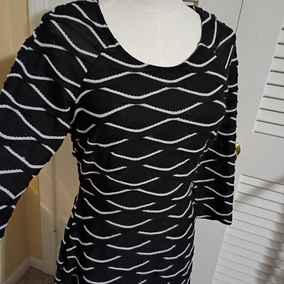 ECI 6 Skater Sweater Dress Textured Black and White Raglan Sleeve Light-Weight - Picture 1 of 12